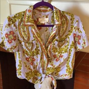 Purple paisley tie front Sz 6 Anthro button down